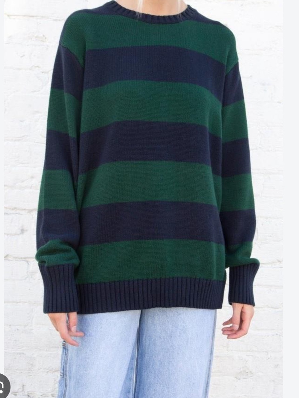 BRANDY MELVILLE Brianna Sweater Green Cotton Thick Stripe One Size Women’s